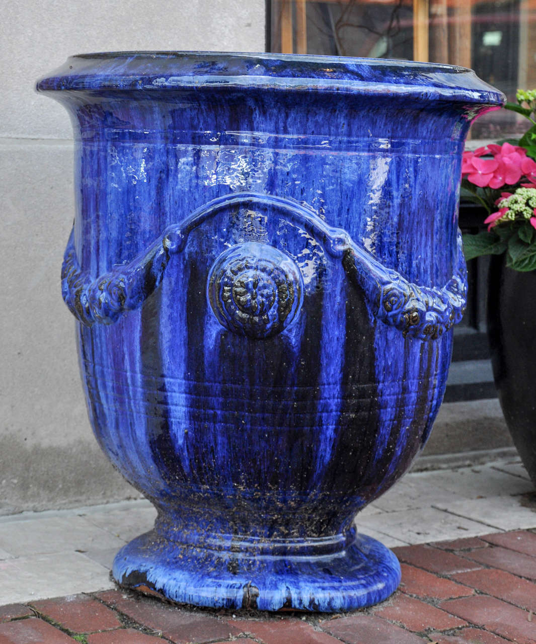 French Provincial Pair of Large French Blue Planters