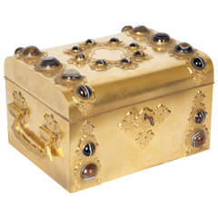 19th Century Renaissance Revival Gilt Brass Agate Mounted Dressing Table Box 9