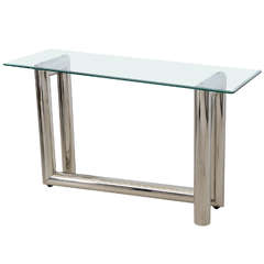 Late Mid Century Chrome and Glass Console Table, Style of Karl Springer