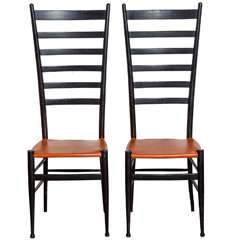 Pair of High Back Chairs in the Style of Gio Ponti