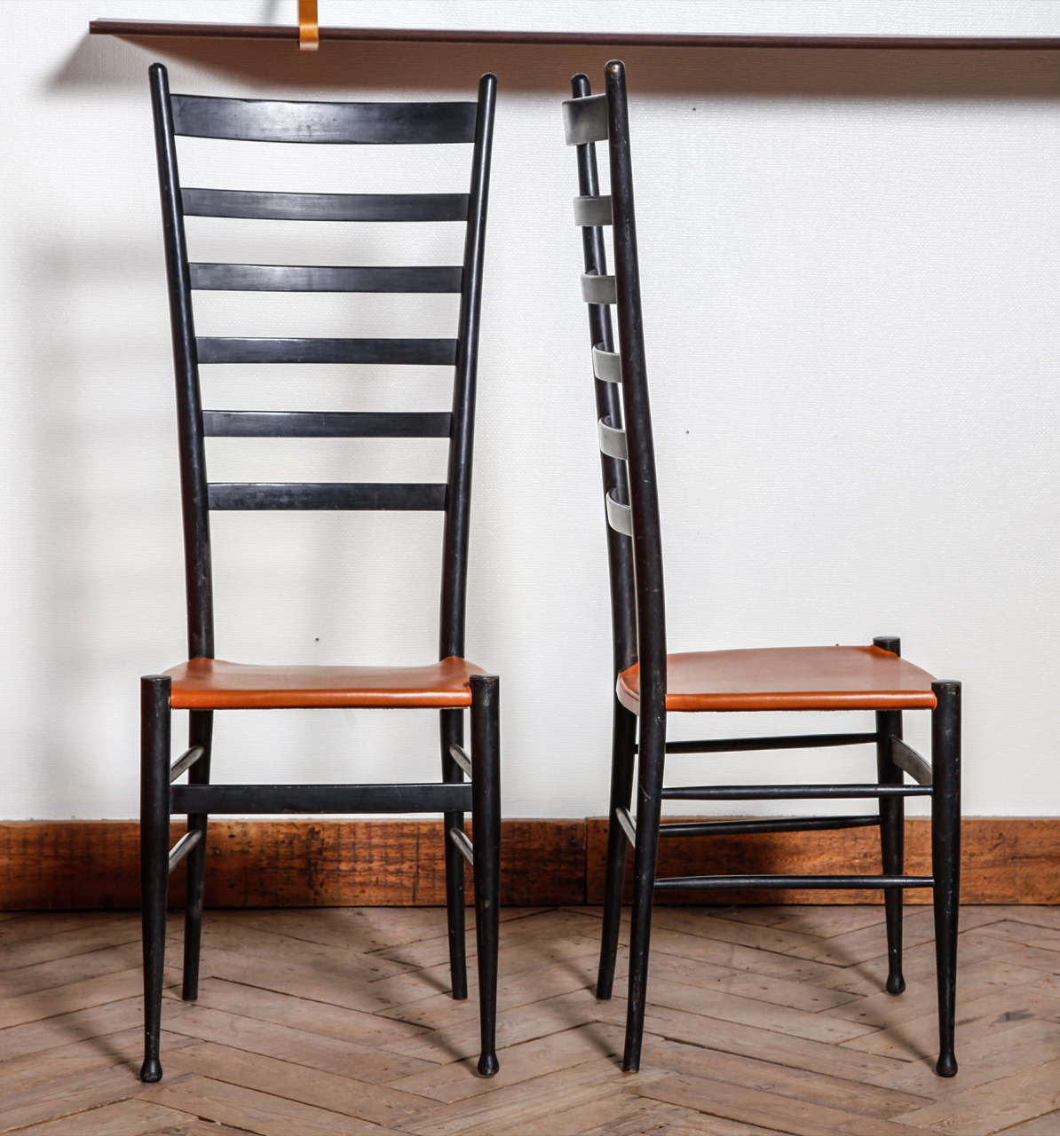 Italian Pair of High Back Chairs in the Style of Gio Ponti