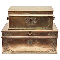 Pair of Eloborately Decorated Brass Chests