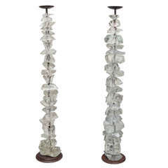 Pair of Tall Stacked Rock Shaped Crystal Candlesticks