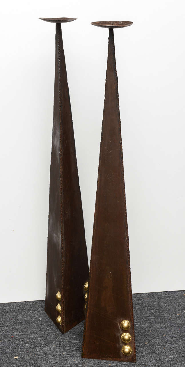 Mid-Century Modern Mid-Century Pair of Iron Sculptural  Candlesticks