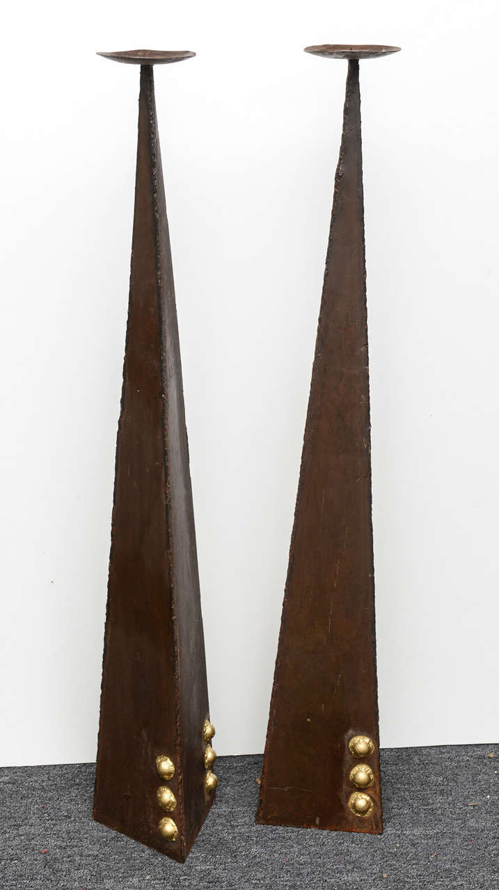 Mid-Century Pair of Iron Sculptural  Candlesticks 2