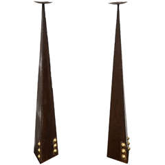 Mid-Century Pair of Iron Sculptural Unusual Candlesticks 1
