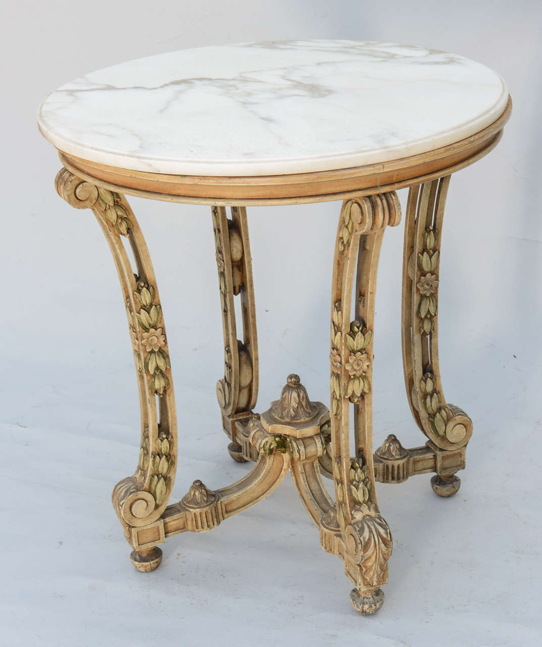 Italian Occasional Table with Round Marble Top on Pierced Painted Base c. 1900