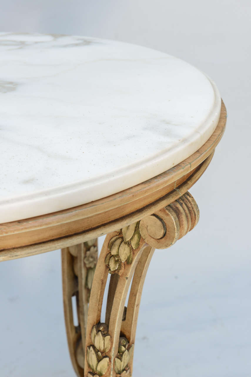 20th Century Occasional Table with Round Marble Top on Pierced Painted Base c. 1900
