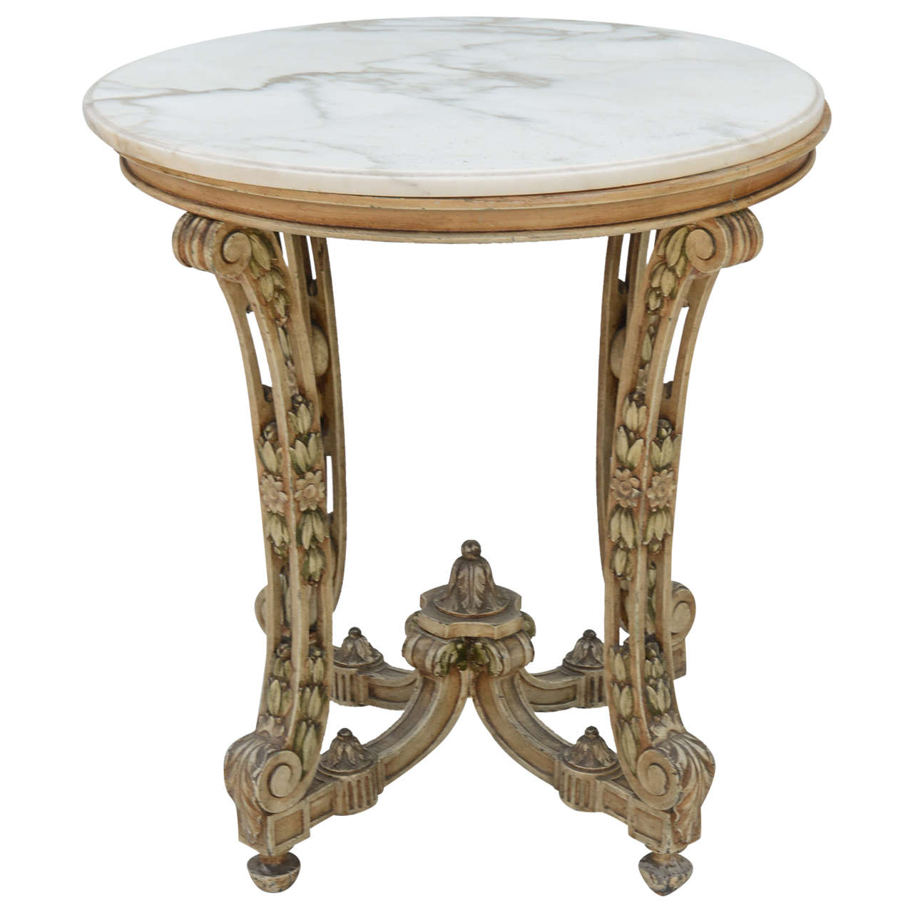 Occasional Table with Round Marble Top on Pierced Painted Base c. 1900