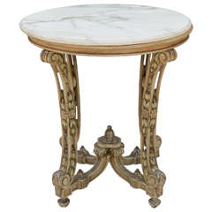 Antique Occasional Table with Round Marble Top on Pierced Painted Base c. 1900