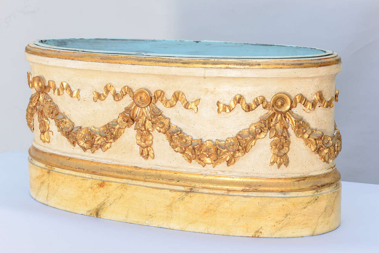 Italian Large Oval Painted and Gilded Planter with Tole Liner