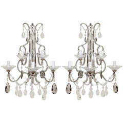 Pair of Five Light Italian Sconces with Mirrored Backplate
