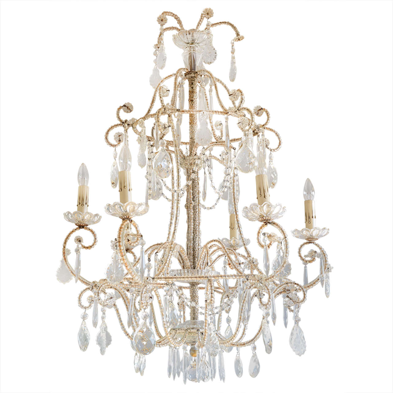 Italian Eight Light Maria Theresa Style Vintage Crystal Chandelier Italian Maria Theresa Beaded Chandelier