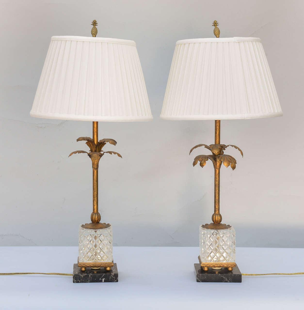 Italian Pair of Gilded Iron Palm Tree Lamps