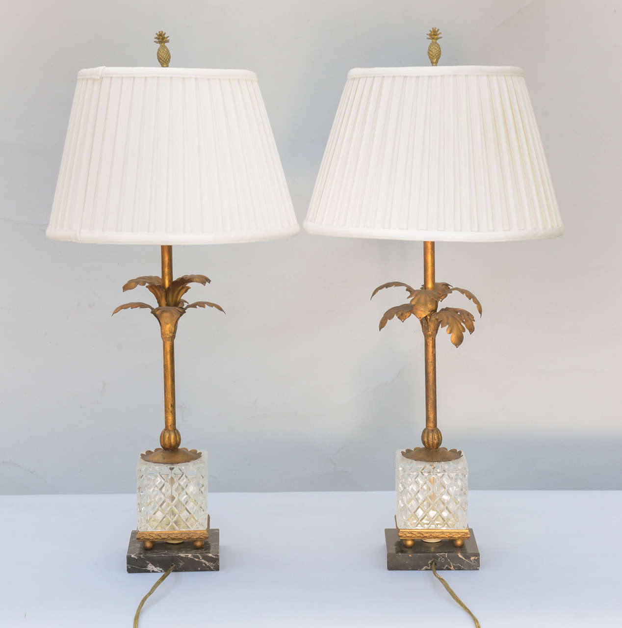 Gilt Pair of Gilded Iron Palm Tree Lamps