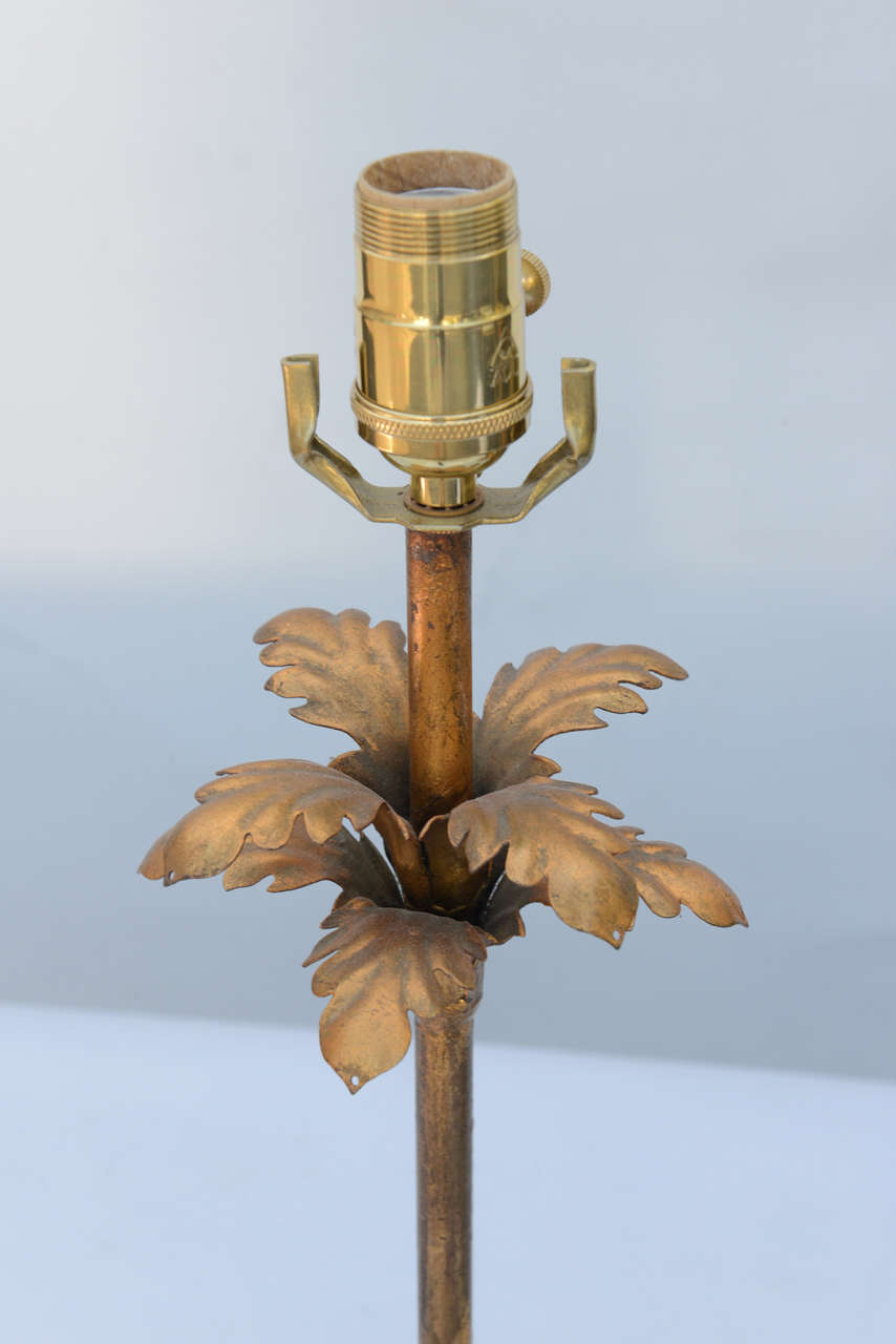 Glass Pair of Gilded Iron Palm Tree Lamps