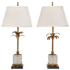 Pair of Gilded Iron Palm Tree Lamps