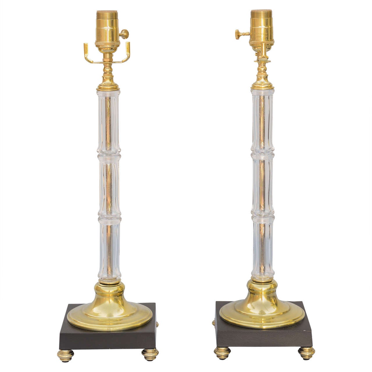 Pair of Glass and Brass "Bamboo" Lamps