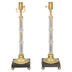 Retro Pair of Glass and Brass "Bamboo" Lamps
