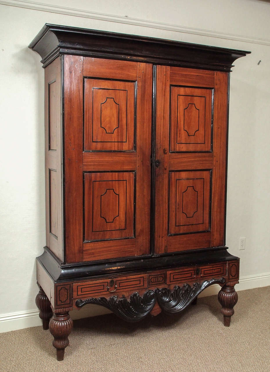 Antique Ceylon Teak and Ebony Armoire at 1stdibs
