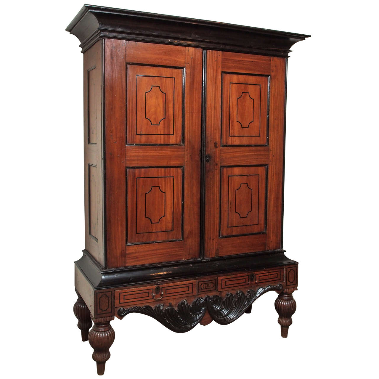 Antique Ceylon Teak and Ebony Armoire at 1stdibs