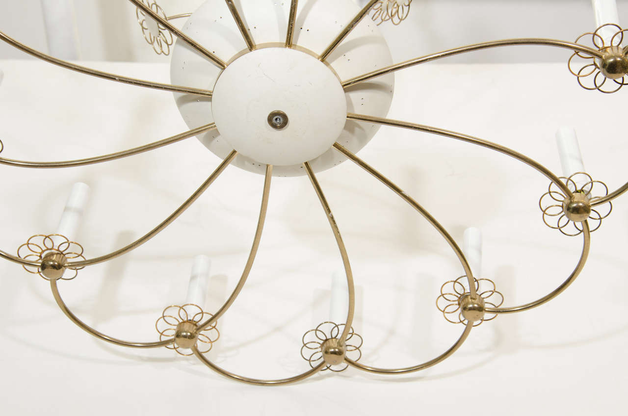 Brass Mid-Century Flower Form Chandelier in the Style of Paavo Tynell for Lightolier