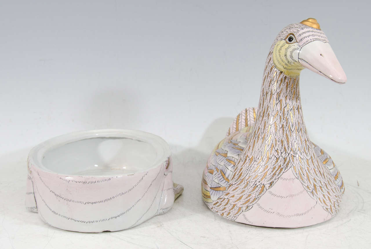 Chinese Vintage Toyo Porcelain Soup Tureen in Shape of a Goose
