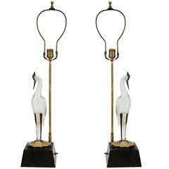 Mid Century Pair of Delicate Murano Glass Bird Table Lamps