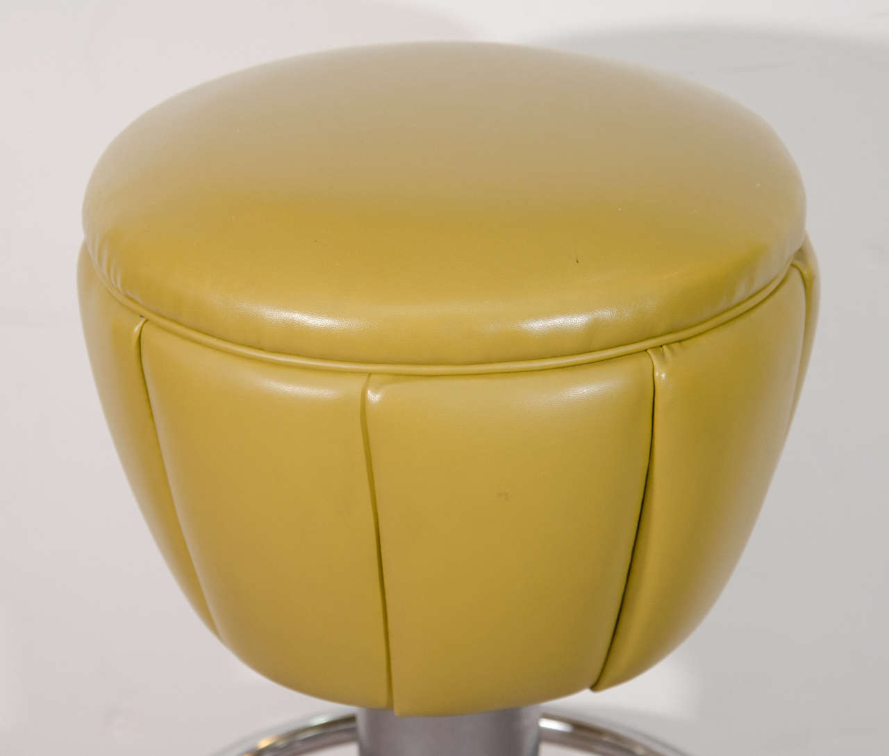 American Mid-Century Pair of Olive Green Swivel Bar Stools