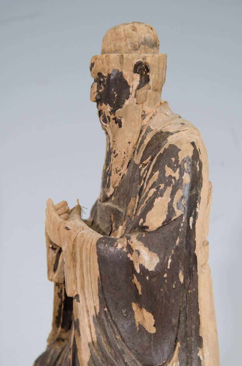 Chinese Large Ming Dynasty Wooden Sculpture of a Taoist Figure