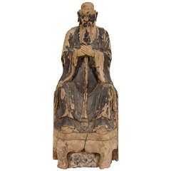 Large Ming Dynasty Wooden Sculpture of a Taoist Figure