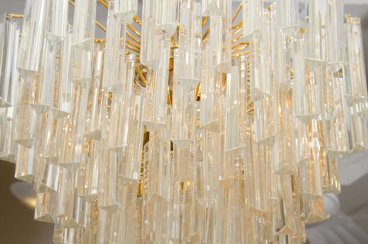 Italian Fantastic Venini Gold Dust Murano Glass Radiating Pendant Chandelier For Sale