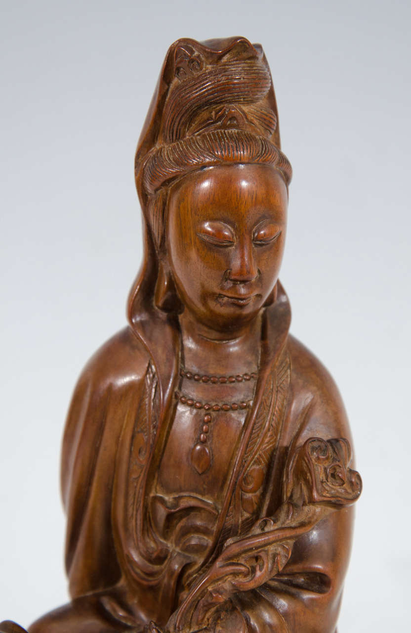 Chinese A Qing Dynasty Asian Hardwood Sculpture of Guanyin