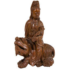 A Qing Dynasty Asian Hardwood Sculpture of Guanyin
