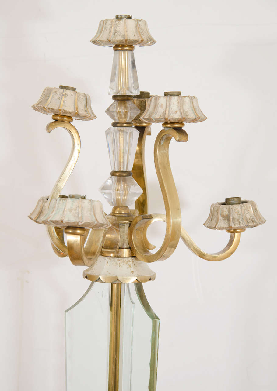 Mid-20th Century Pair of French Art Deco Enamel and Bronze Floor Lamps For Sale