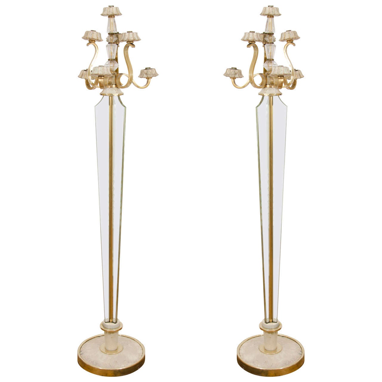 Pair of French Art Deco Enamel and Bronze Floor Lamps For Sale
