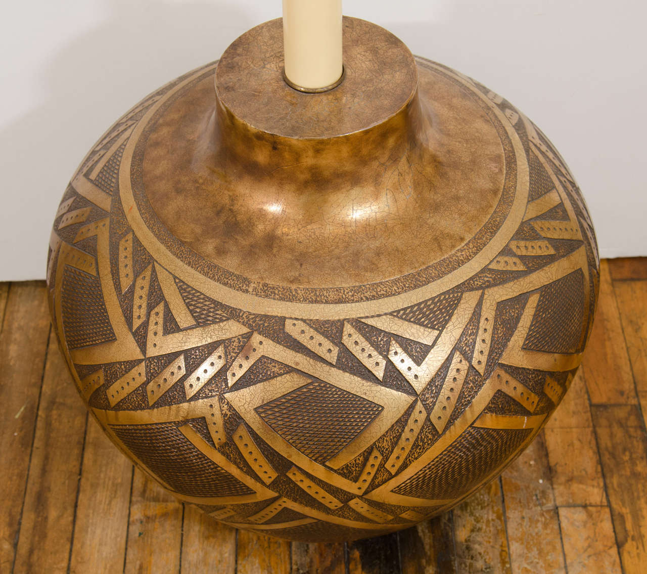 Monumental Pair of Golden Geometric Design Lamps