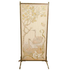 French Art Nouveau Hand Embroidered Firescreen