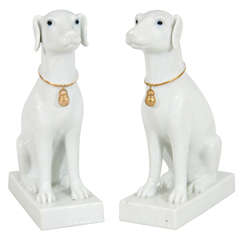 Opposing Pair of Blanc-De-Chine Porcelain Dog Sculptures, c. 1920