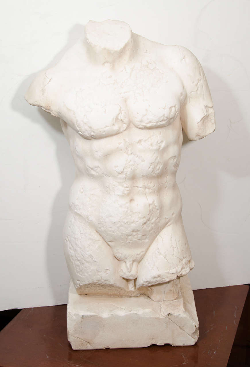 A 19th century or earlier marble sculpture of a nude male torso

Natural fissures and cracks along with some loss.

Reduced from: $4,500