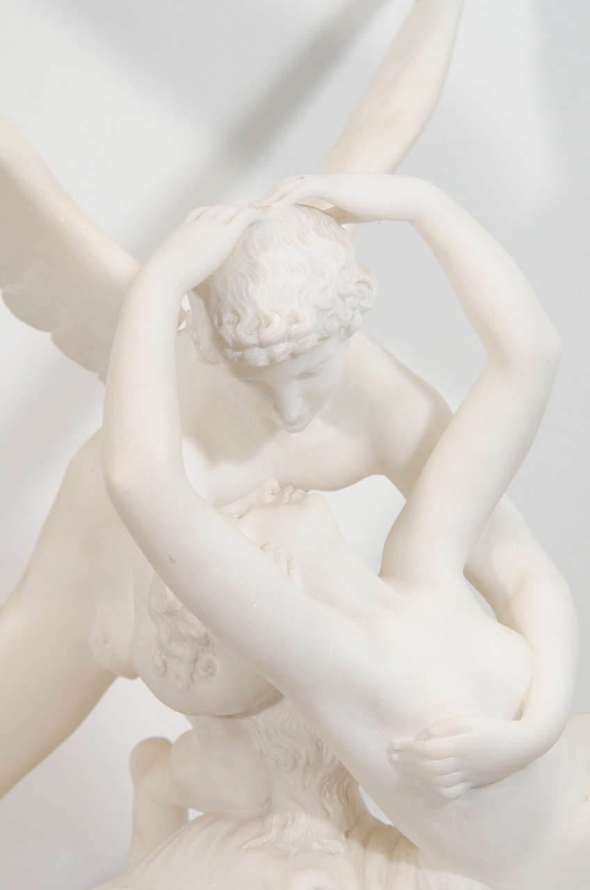 Neoclassical Style Marble Sculpture of Cupid & Psyche After Antonio Canova In Good Condition In Astoria, NY