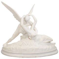 Neoclassical Style Marble Sculpture of Cupid & Psyche After Antonio Canova