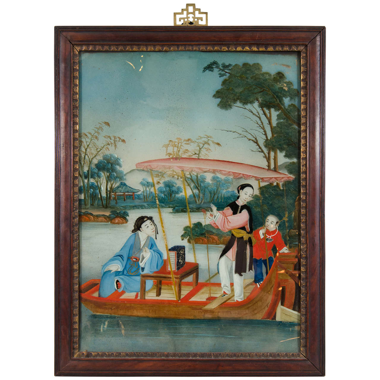 Antique Chinese Reverse Painting on Glass of a Tang Dynasty Student at