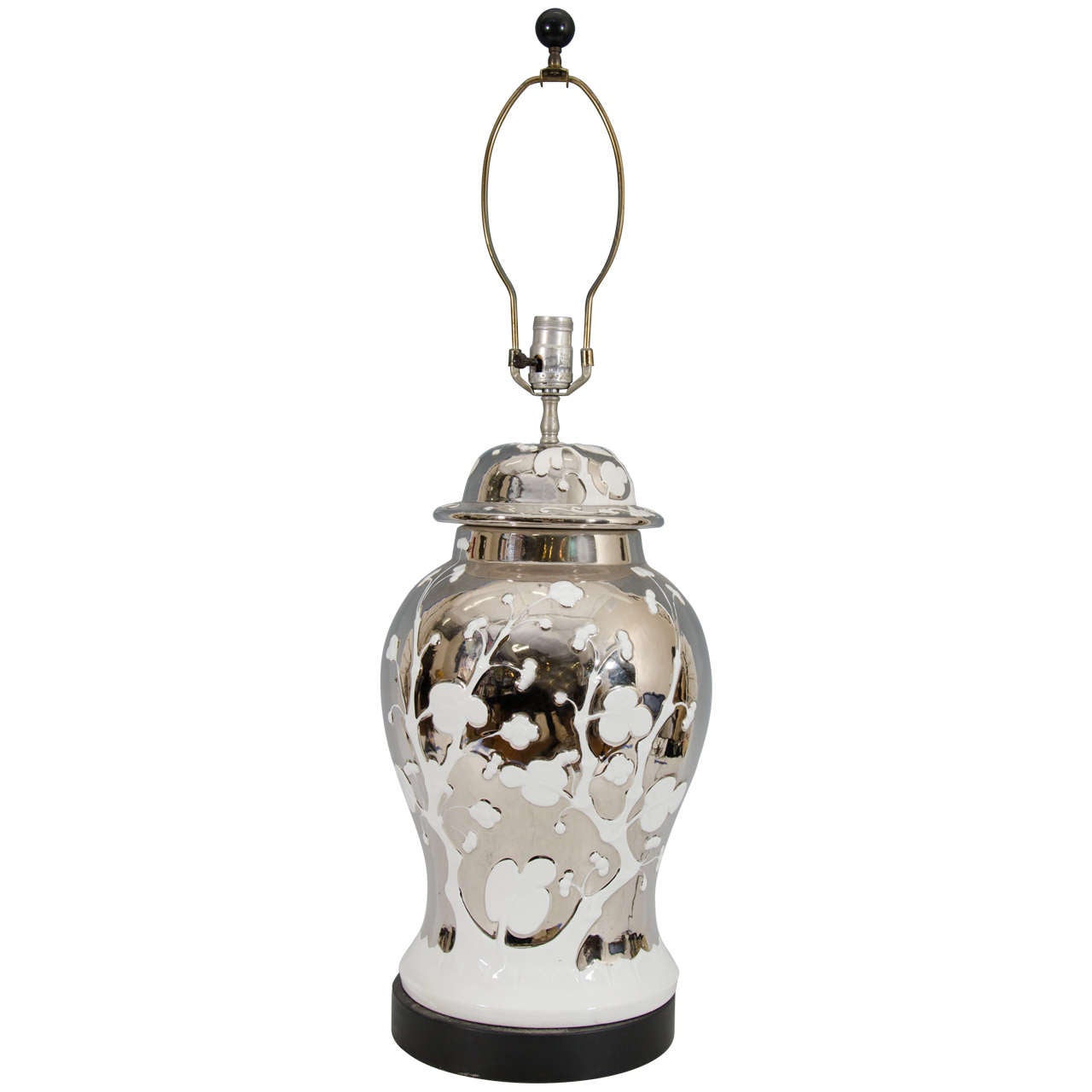Elegant Mercury Glass Ginger Jar Table Lamp with Carved Pagoda Base at