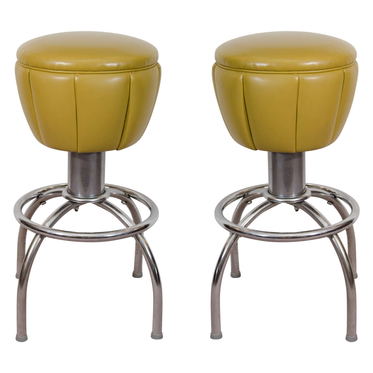 MidCentury Pair of Olive Green Swivel Bar Stools at 1stDibs