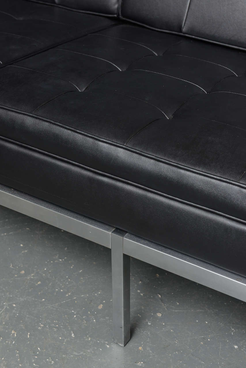 Mid-Century Modern Sleek Black Leather Sofa