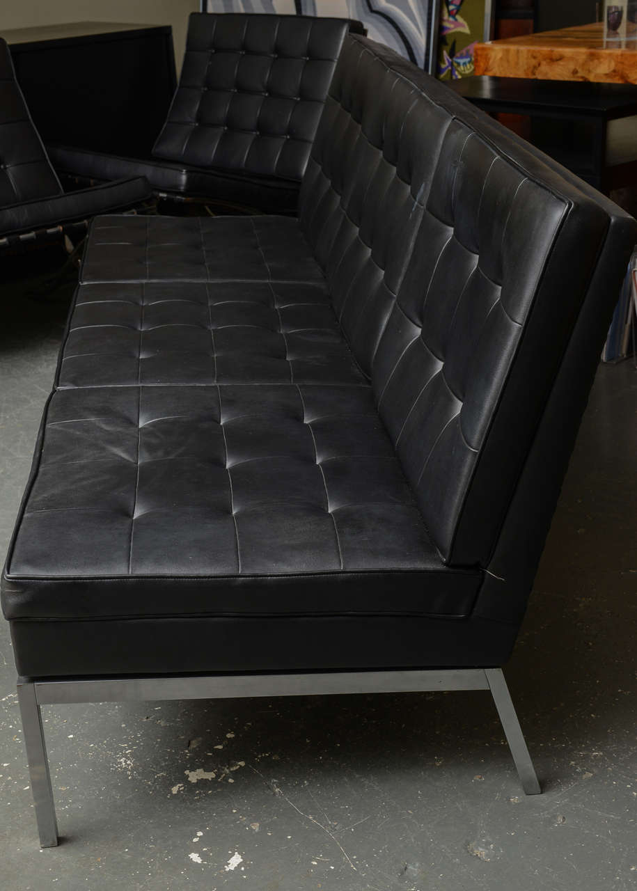 Late 20th Century Sleek Black Leather Sofa