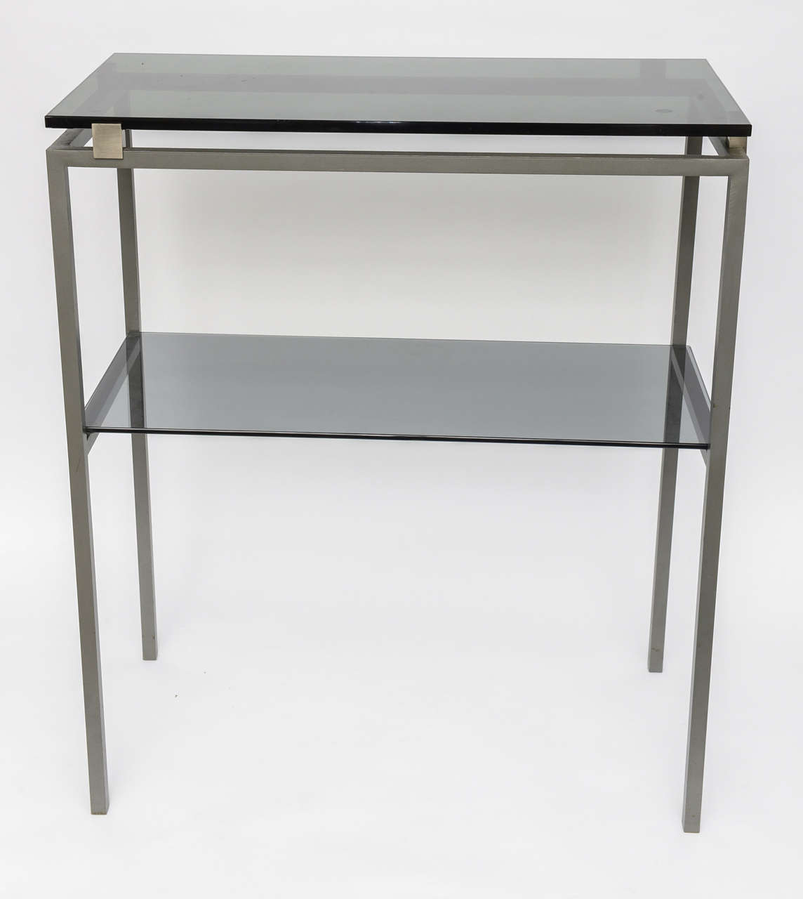 Two Tier Glass and Steel Side Table