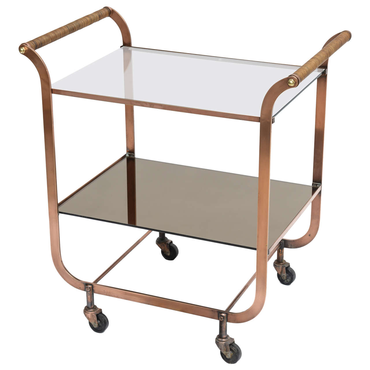 Deco Copper Bar Cart with Rattan Handles