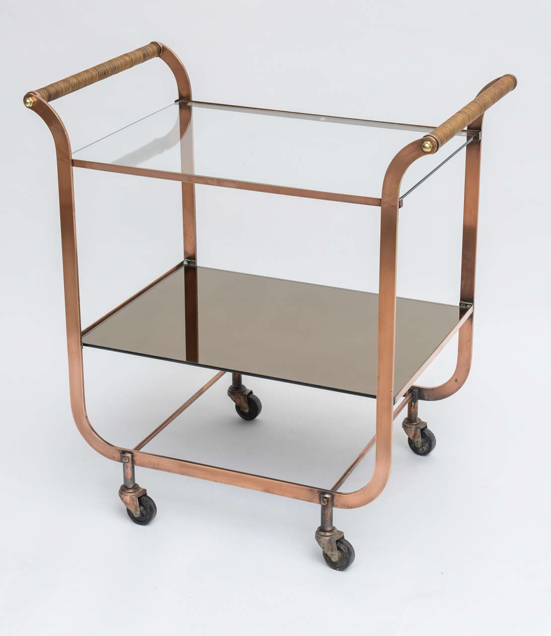 Deco Copper Bar Cart with Rattan Handles at 1stDibs bar cart handles